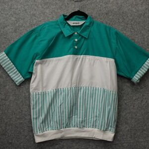 Vintage 80s Gaucho Polo Shirt Men M Blue Green MOD Retro Colorblock Stripe AWARD